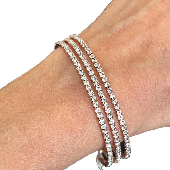 Crystal Rhinestone Rose Gold Tone Bangle Bracelet Fashion Jewelry NWT - Picture 1 of 7